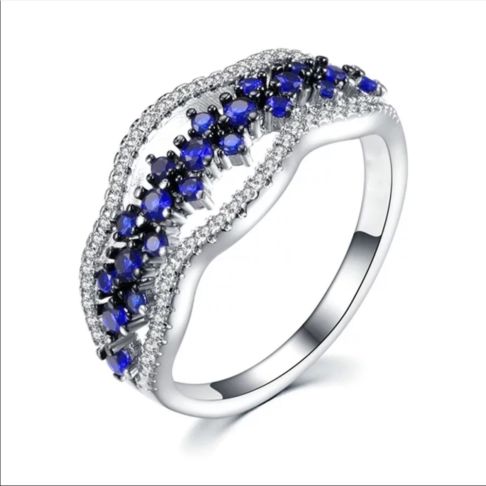 NEW Romantic WOMEN ’s RING BLUE CRYSTAL RING - Picture 2 of 6